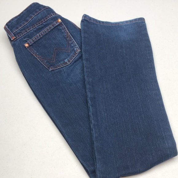 LIKE NEW WRANGLER PREMIUM PATCH BOOTCUT JEANS 4/27x34 😎 - Picture 10 of 13